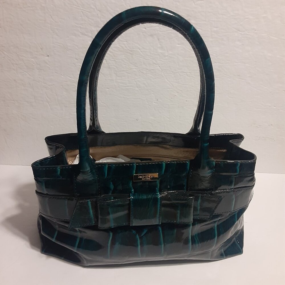 Kate Spade Elena Knightsbridge Croc Embossed Green Leather Handbag